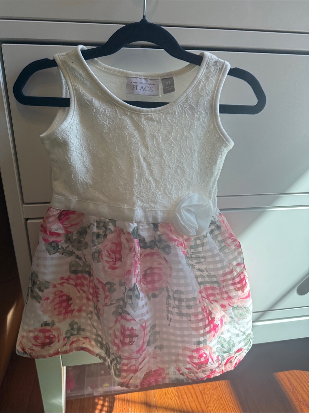 The Children's Place White Lace Bodice Pink Floral Skirt Dress